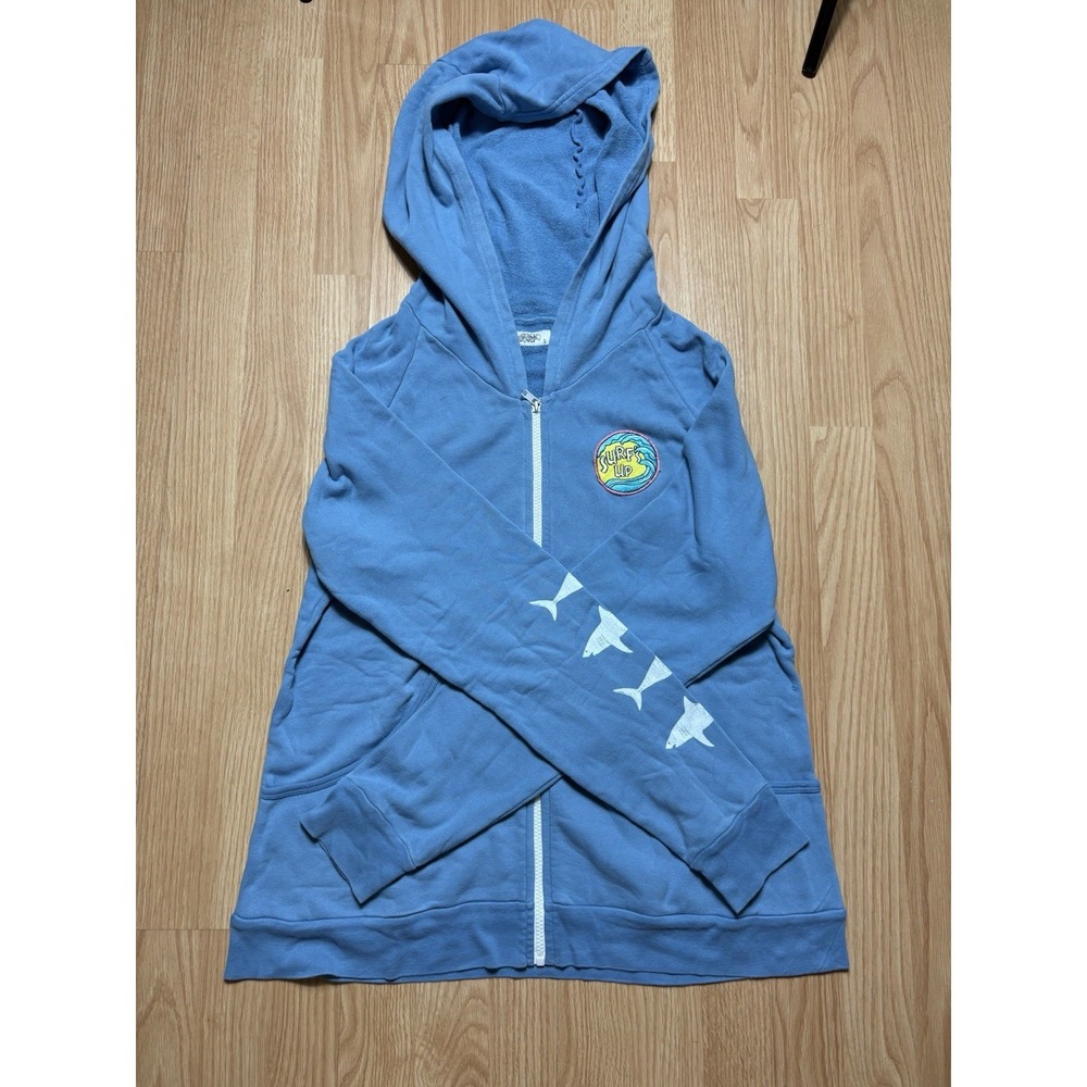Lauren Moshi Blue Surfs Up Shark Women Large Full Zip Up Hoodie Beach Summer - Picture 5 of 11